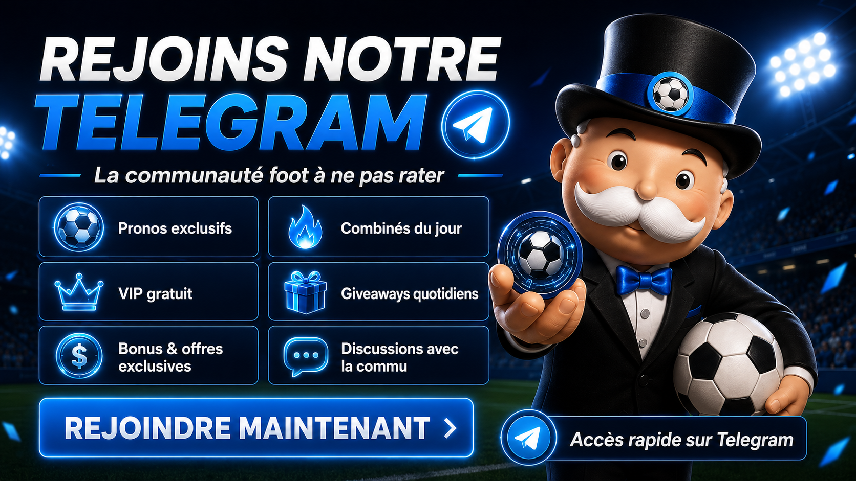 Rejoindre le Telegram : pronos exclusifs, combinés du jour, VIP gratuit, giveaways quotidiens